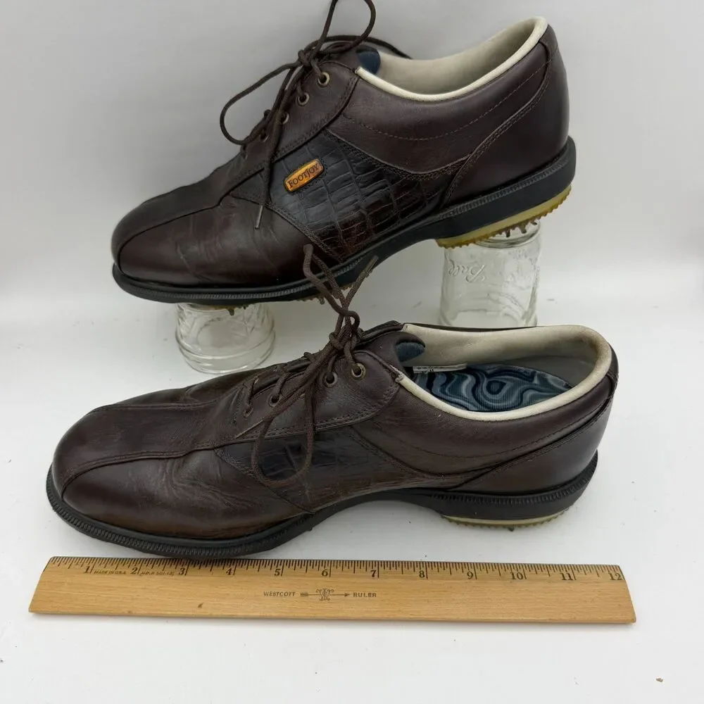 FootJoy DryJoys Brown Leather Golf Shoes Men's Size 10W Waterproof SoftSpikes
